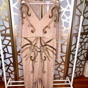 ASOS DESIGN, Taupe Kimono Midi Dress with Delicate Embellishment, Size 20